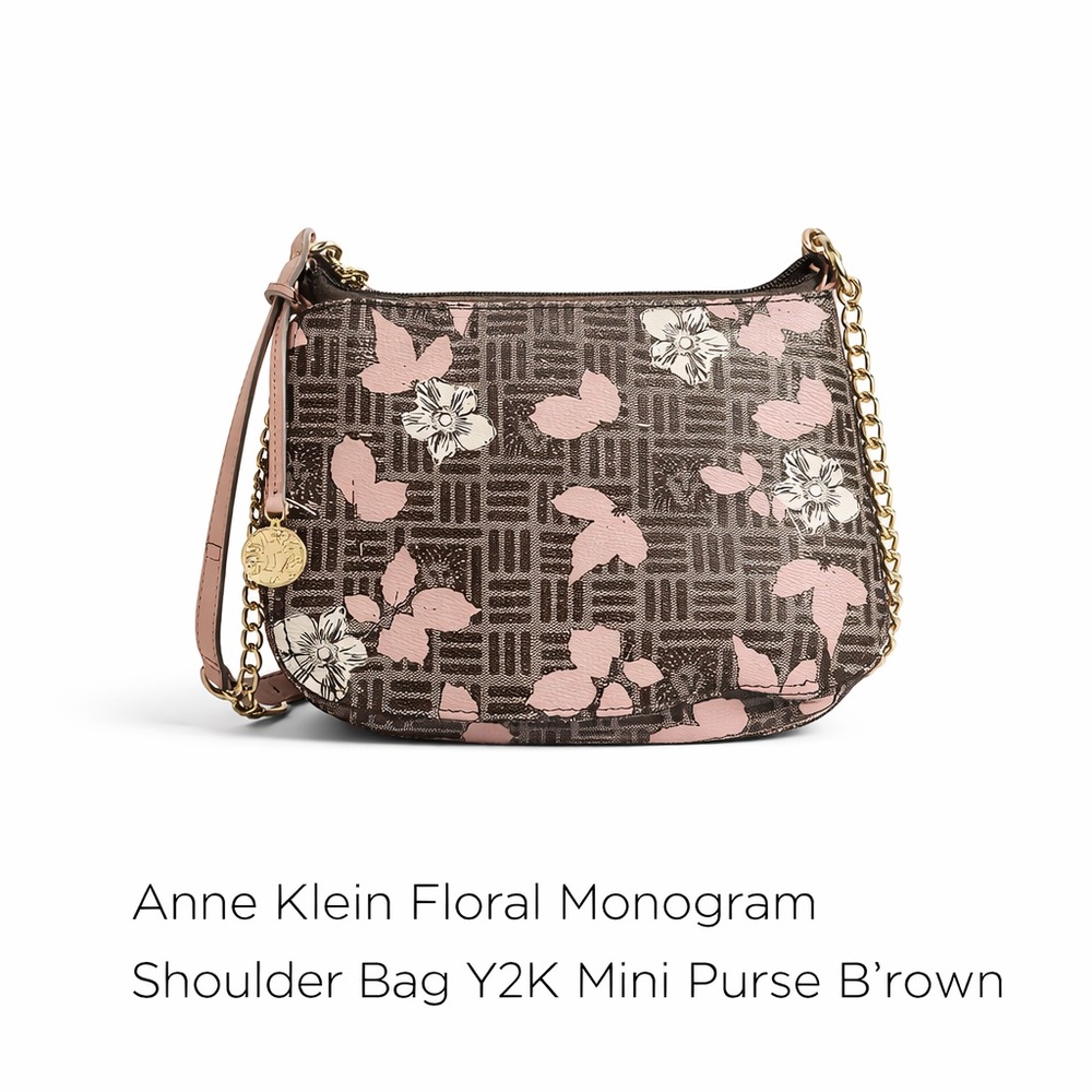 👜Anne Klein Floral Monogram Shoulder Bag Y2K Mini Purse Pink Brown